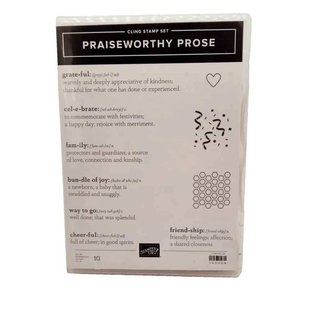 Stampin Up Praiseworthy Prose Cling Stamp Set Unmounted Words Phrases Occasions